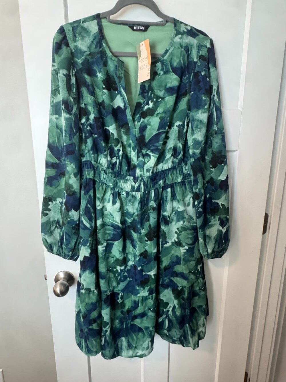 BTFBM Watercolor Floral Long Sleeve Mini Dress – NWT – Size Large